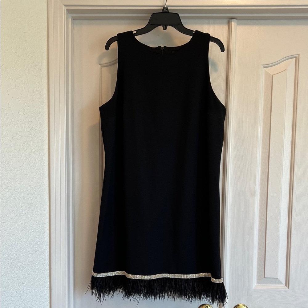 MSK Black Mini Dress with Feather Trim